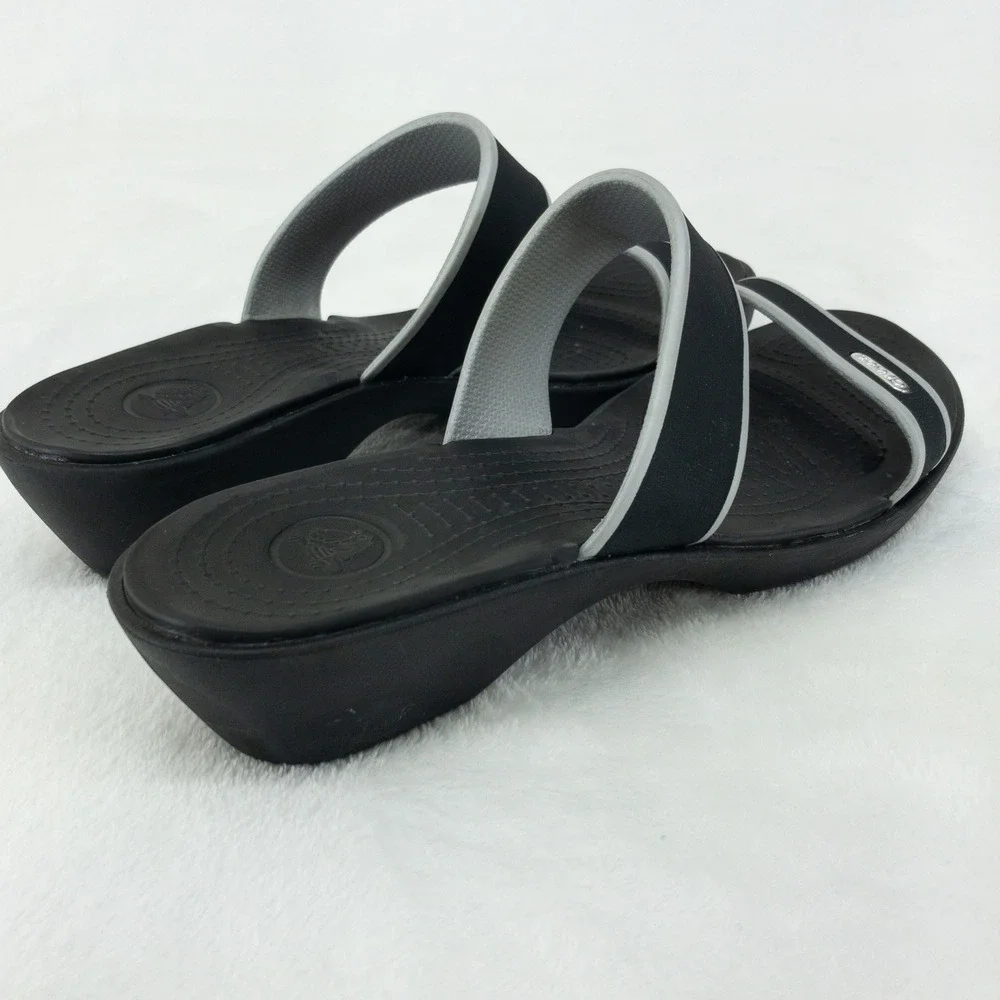 Crocs Madeira Wedge Slide Sandals Womens Size 10 Black Slip On
